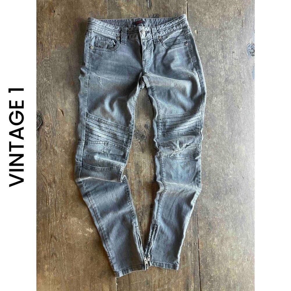 🔥 "SUPER RARE"  Vintage-1 I  Low Rise Grey Skinny Moto Street Jeans  I Size 26